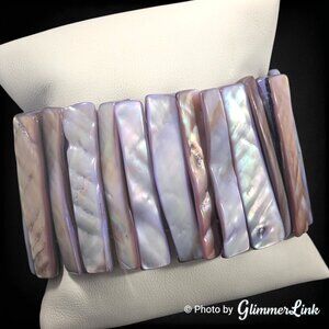 Vintage Purple Beige Abalone Shell Wide Stretch Bracelet